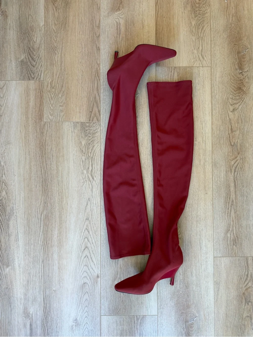 GIA / RHW Deep Red Stretch Over-the-Knee Boots Leather Sole Made in Italy EU 41